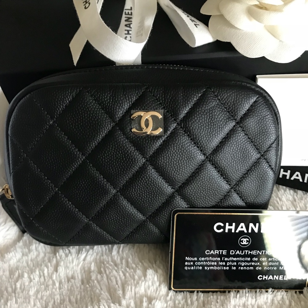 Chanel O Case Black caviar leather with gold hw